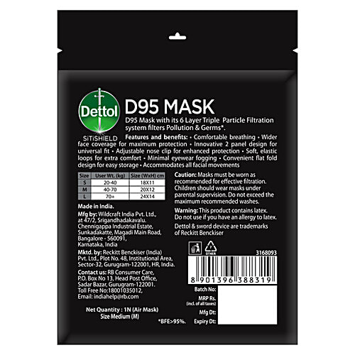 Dettol Sitishield D95 Mask – Medium, Black, 1 pc  