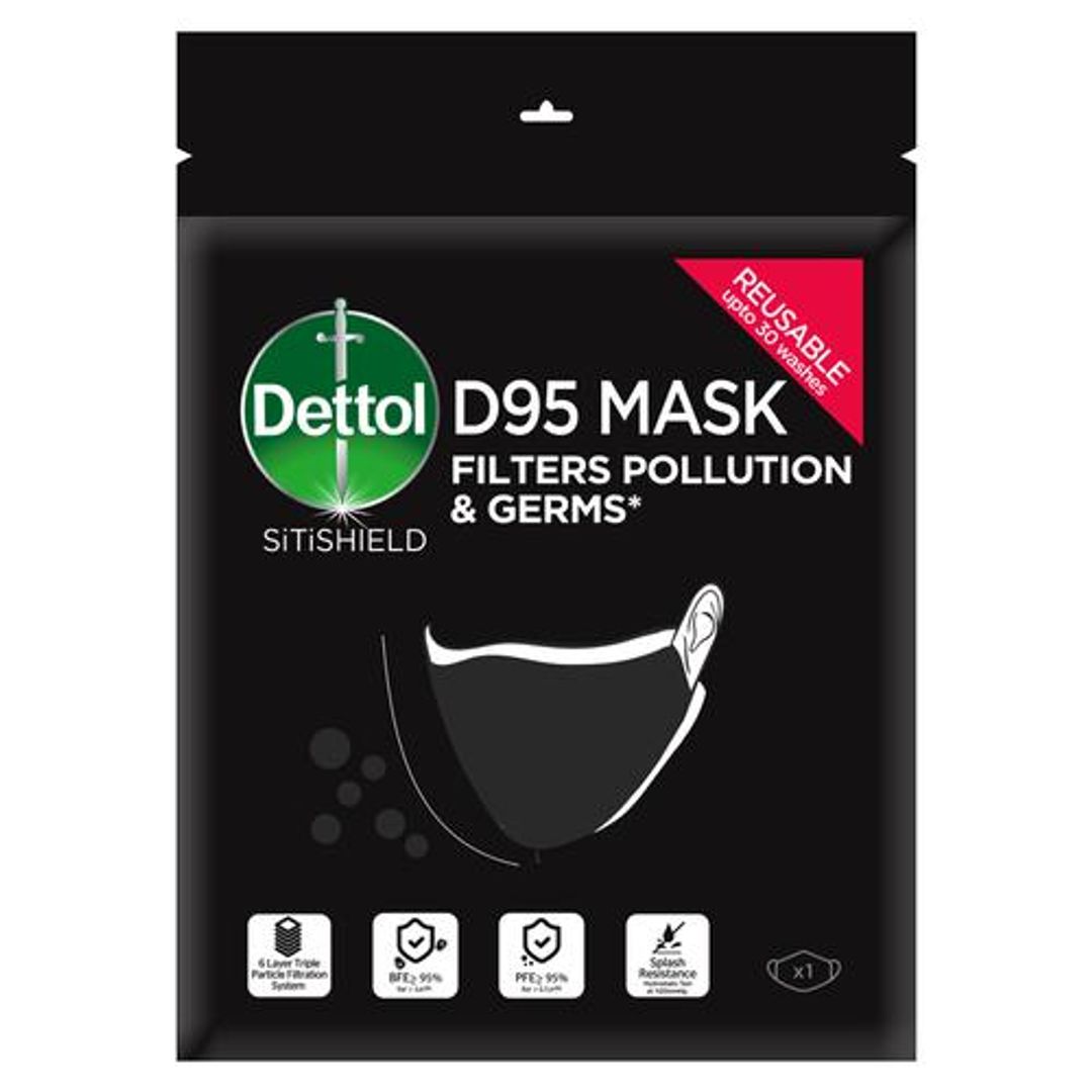 Dettol Sitishield D95 Mask – Medium, Black, 1 pc 