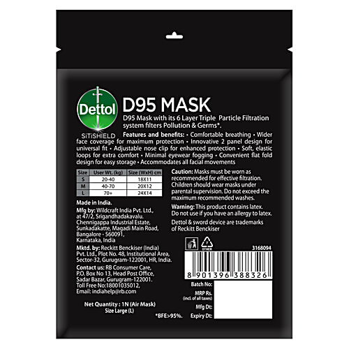 Dettol Sitishield D95 Mask – Black, Large, 1 pc  