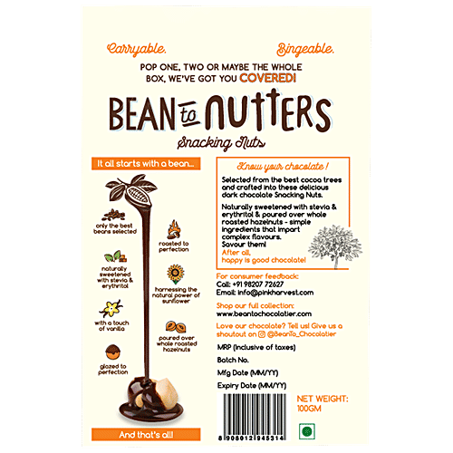 Bean To Nutters Sugarfree Chocolate Hazelnut, 80 g Box 