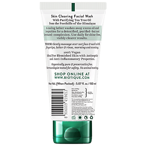 BIOTIQUE Skin Clearing Face Wash - Tea Tree, For Normal To Oily Skin, 100% Botanical Extracts, Farm Fresh, 150 ml 100% Botanical Extracts, Farm Fresh