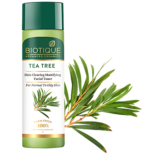 BIOTIQUE Skin Clearing Mattifying Facial Toner - Tea Tree, For Normal to Oily Skin, 100% Botanical Extracts, Farm Fresh, 120 ml  100% Botanical Extracts, Farm Fresh