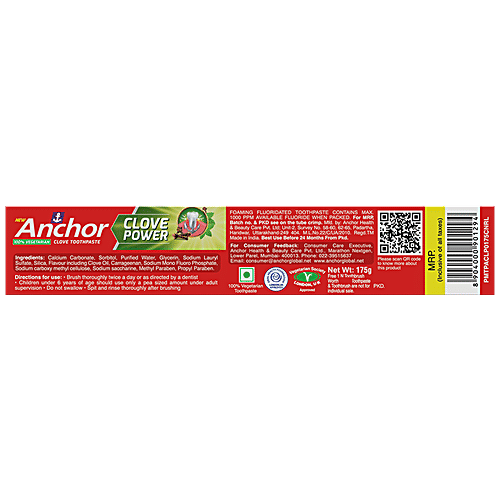 Anchor Clove Power Toothpaste - 100% Vegetarian, For Healthy Gums & Stronger Teeth, 175 g (Get Toothbrush Free)