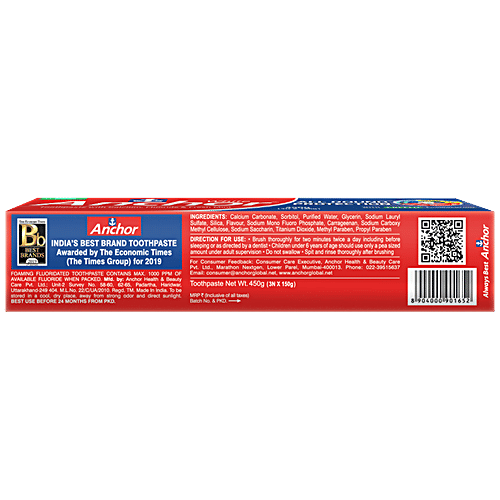 Anchor White Toothpaste, 150 g (Pack of 3) 