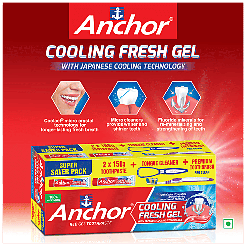 Anchor Cooling Fresh Gel Toothpaste Kit, 150 g (Pack of 2) 
