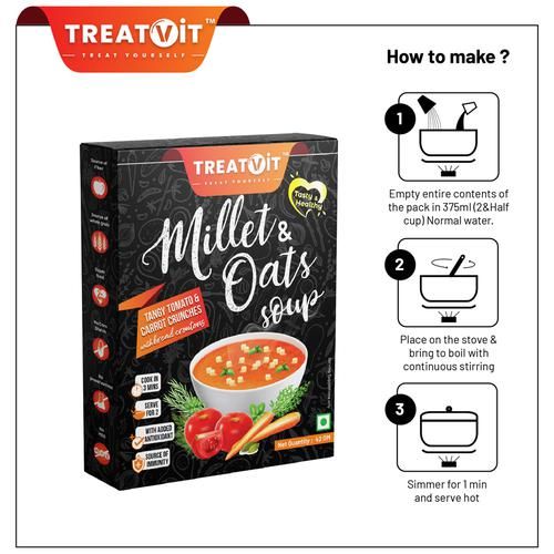 TREATVIT Millet & Oats Tangy Tomato & Carrot Crunches Soup, 38 g  