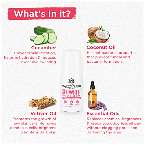 Bella Vita Organic DeoWhite Underarm Lightening Roll On - For Women, 75 ml  