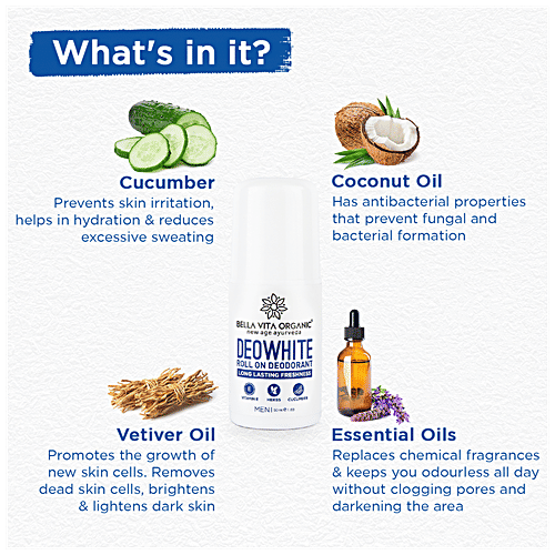 Bella Vita Organic DeoWhite Under Arm Skin Lightening Roll On - For Men, 75 ml  