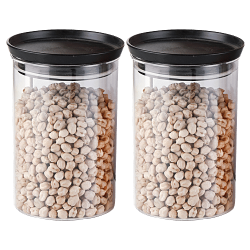 Tallboy Round Air Tight Kitchen Storage Container - Black, 900 ml (Set of 2) 