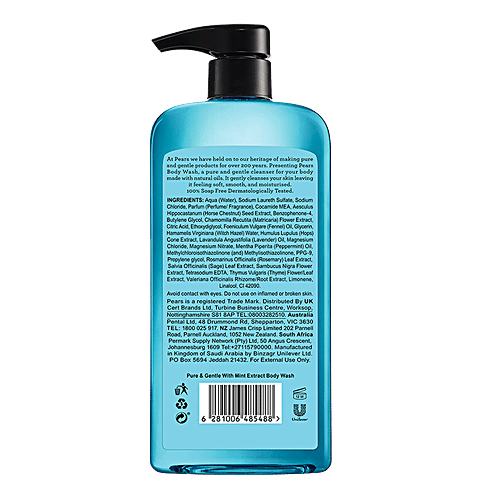 Pears Body Wash Pure & Gentle Body Wash - With Mint Extract, 500 ml