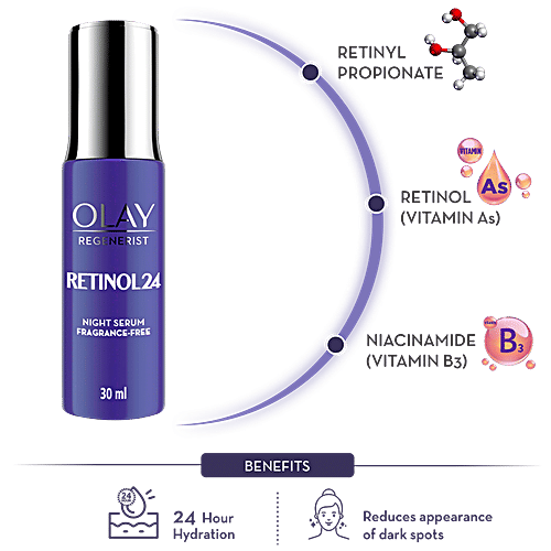 Olay Regenerist Retinol 24 Night Serum - With Niacinamide, Improves Fine Lines, Wrinkles, 30 ml