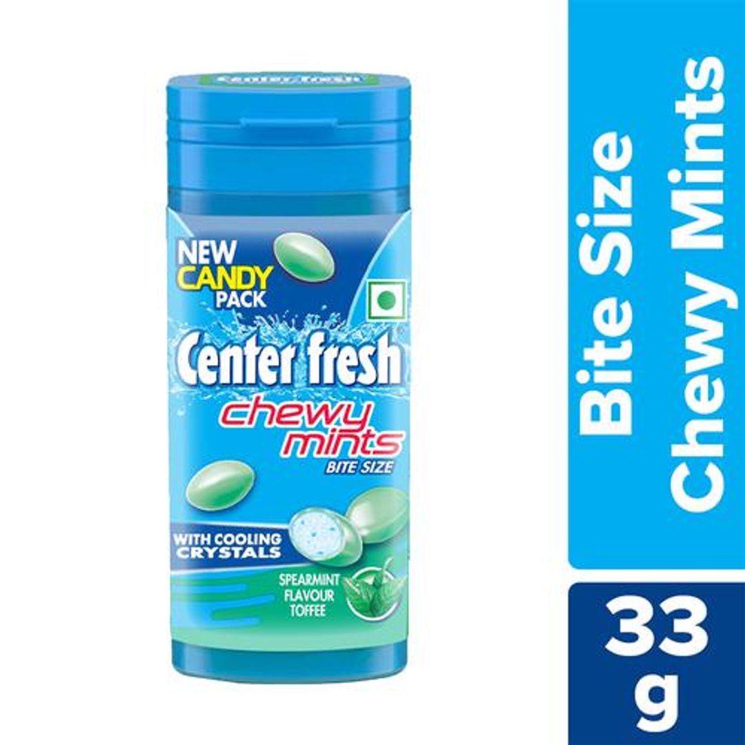 Center Fresh Chewy Mints - With Cooling Crystals, Spearmint Flavour, 33 g Pocket Bottle
