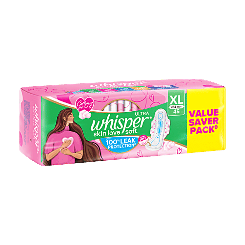 Whisper Whisper Ultra Skin Love Soft Sanitary Pads For Women - XL, 45 pcs (Buy 2 Get 1 Free)