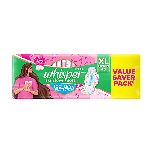 Whisper Whisper Ultra Skin Love Soft Sanitary Pads For Women - XL, 45 pcs (Buy 2 Get 1 Free)