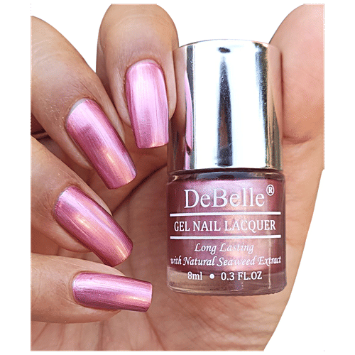 DeBelle Gel Nail Lacquer - Metallic Pink Nail Polish, 8 ml Chrome Glaze