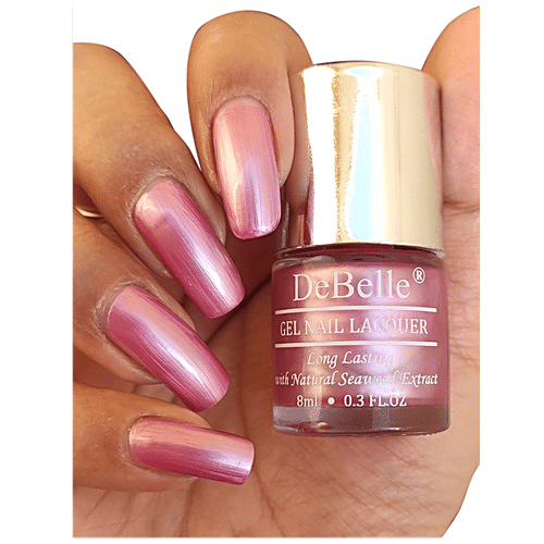 DeBelle Gel Nail Lacquer - Metallic Rose Pink Nail Polish, 8 ml Roselin Fiesta 