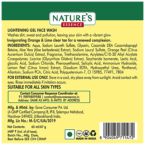 Buy Natures Essence Lightening Gel Face Wash Orange & Lime Online at