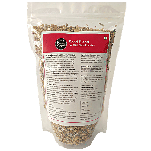 The Birds Company Bird Food - Premium Seed Blend Of 9 Grains & Nuts With Spirulina & Cuttlefish Bone, 450 g  