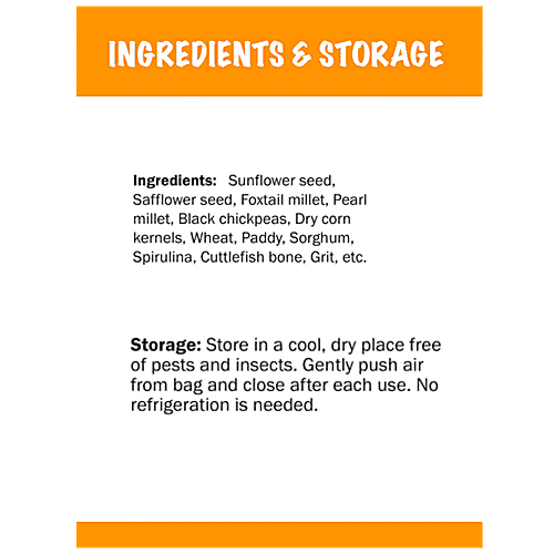 The Birds Company Bird Food - Premium Seed Blend Of 9 Grains & Nuts With Spirulina & Cuttlefish Bone, 450 g  