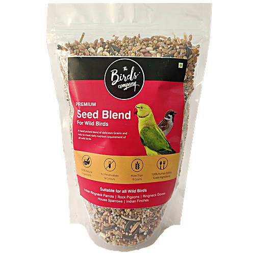 The Birds Company Bird Food - Premium Seed Blend Of 9 Grains & Nuts With Spirulina & Cuttlefish Bone, 450 g  
