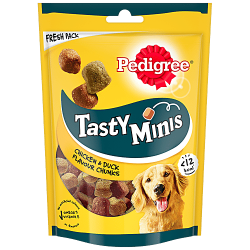 Pedigree Tasty Minis Adult Dog Treat - Chicken & Duck Flavour Chunks, 130 g (Pack of 8) 