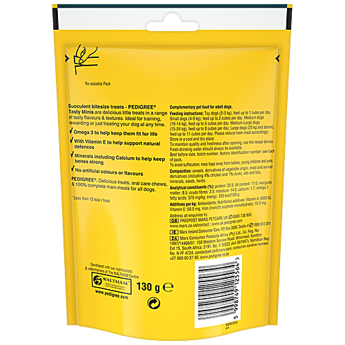 Pedigree Tasty Minis Adult Dog Treat - Chicken & Duck Flavour Chunks, 130 g (Pack of 8) 