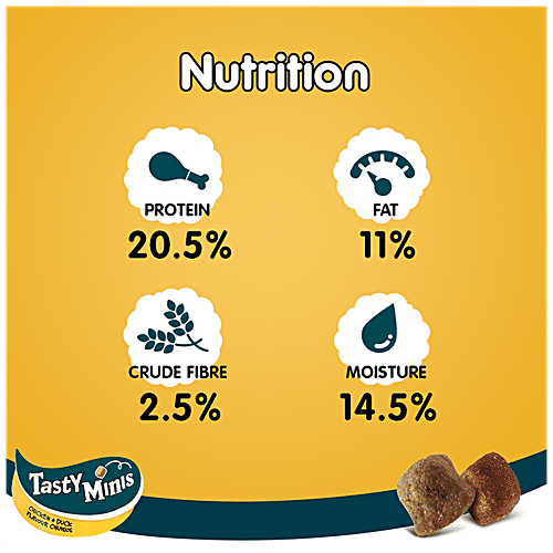 Pedigree Tasty Minis Adult Dog Treat - Chicken & Duck Flavour Chunks, 130 g (Pack of 8) 