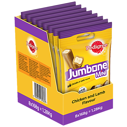 Pedigree Jumbone Mini Adult Dog Treat - Chicken & Lamb (4 Treats), 160 g (Pack of 8) 
