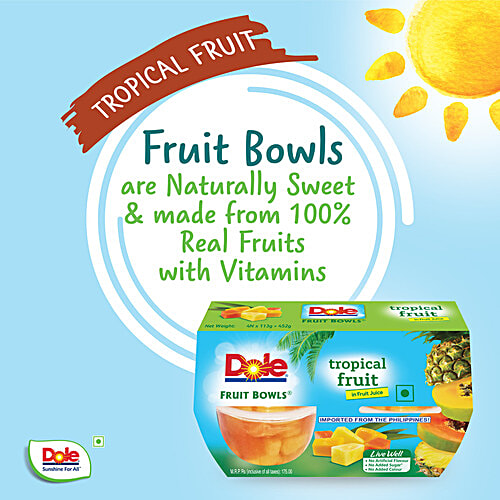 Dole Tropical Fruit Bowls - Diced Papaya & Pineapple In Fruit Juice, No Added Sugar, 452 g (Pack of 4) 
