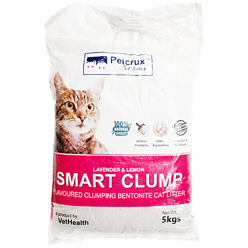 Petcrux Smart Clump Lavender & Lemon Scented Clumping Cat Litter, 5 kg Instant Clumping, Odour Controlling, Low Dust, Natural Product