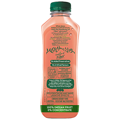 B Natural Shahi Litchi Juice With Aloe Vera Chunks, 750 ml Bottle 
