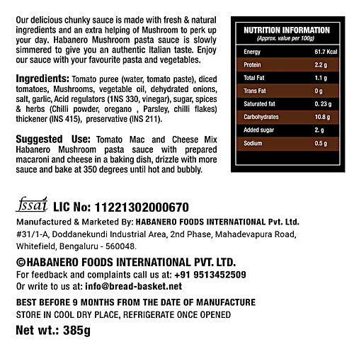 Habanero Mushroom Pasta Sauce, 385 g  