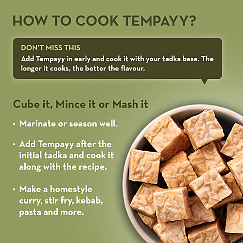 Hello Tempayy Natural Soybean Tempeh Cubes - Clean, Lean, Gut Friendly Protein, Make Curries, Stir Fries & More, 200 g 42g Protein Packed, Low Fat, Low Carbs, Fiber Rich