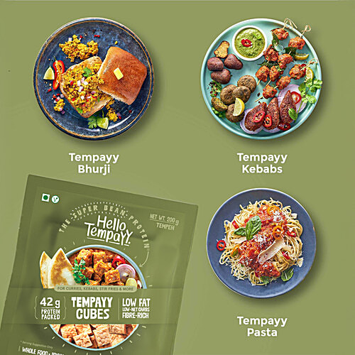 Hello Tempayy Natural Soybean Tempeh Cubes - Clean, Lean, Gut Friendly Protein, Make Curries, Stir Fries & More, 200 g 42g Protein Packed, Low Fat, Low Carbs, Fiber Rich
