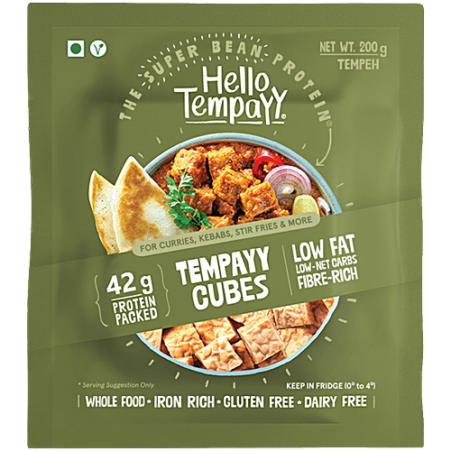 Hello Tempayy Natural Soybean Tempeh Cubes - Clean, Lean, Gut Friendly Protein, Make Curries, Stir Fries & More, 200 g 42g Protein Packed, Low Fat, Low Carbs, Fiber Rich