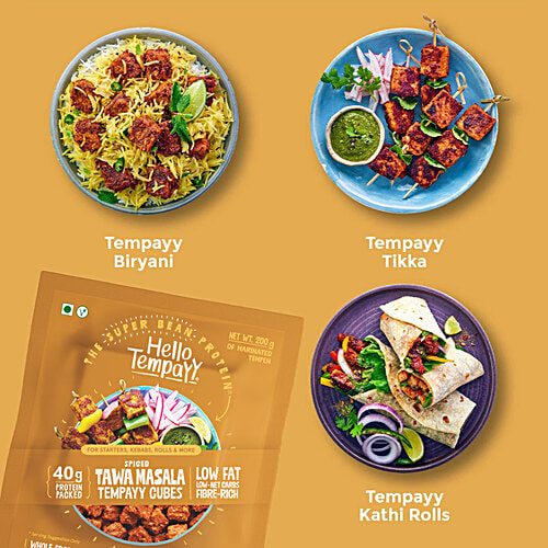 Hello Tempayy Spiced Tawa Masla Soybean Tempeh Cubes, 200 g  40g Protein Packed, Low Fat, Low Carbs, Fiber Rich