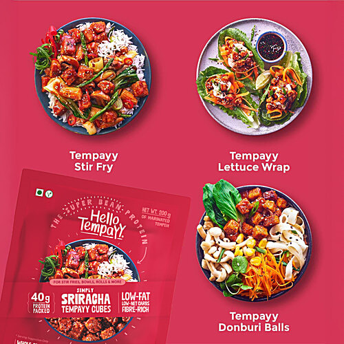 Hello Tempayy Simply Sriracha Tempeh Cubes - Clean, Lean Protein, Rich In Fibre. Make Noodles, Stir Fries & More., 200 g  40g Protein Packed, Low Fat, Low Carbs, Fiber Rich