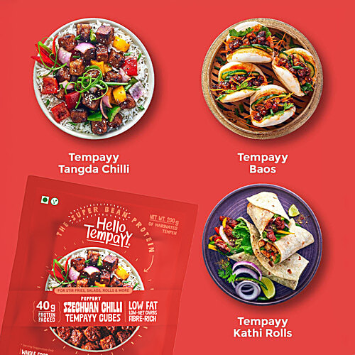 Hello Tempayy Peppery Szechuan Chilli Tempeh Cubes - The Better Veg Protein, Make Stir Fries & Healthy Chinese, 200 g 40g Protein Packed, Low Fat, Low Carbs, Fiber Rich