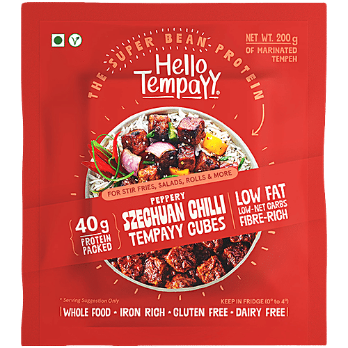 Hello Tempayy Peppery Szechuan Chilli Tempeh Cubes - The Better Veg Protein, Make Stir Fries & Healthy Chinese, 200 g 40g Protein Packed, Low Fat, Low Carbs, Fiber Rich