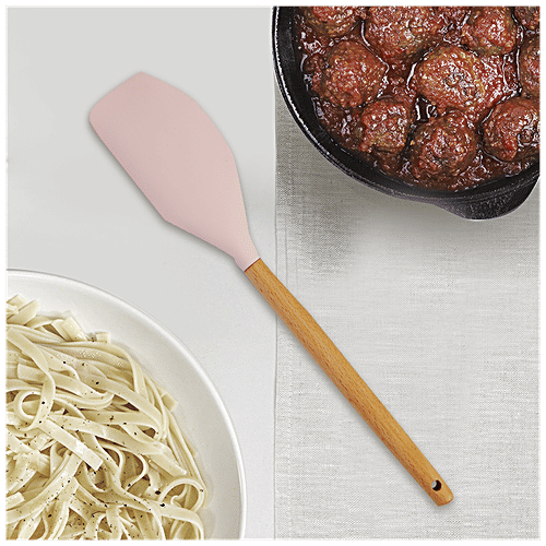 Yongsheng Silicon Spatula - Wooden Handle, Assorted Colour - For Cake Making, 1 pc  