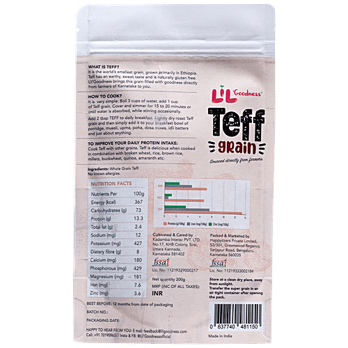 LiL'Goodness Teff Grain - Vegan & Non-GMO, Improves Gut Health, 200 g Pouch 