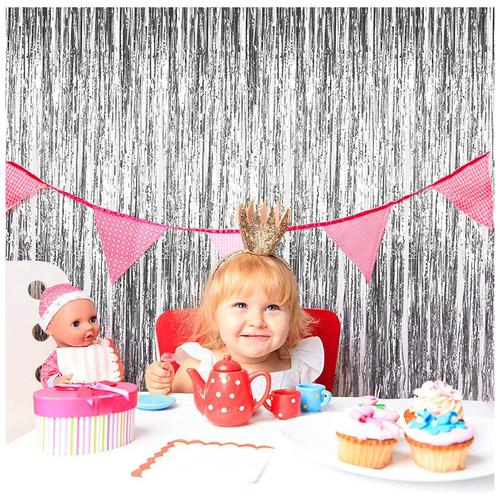 CherishX Silver Tinsel Glossy Foil Fringe Curtain Frills For Party Photo Backdrop Decoration, 2 pcs  
