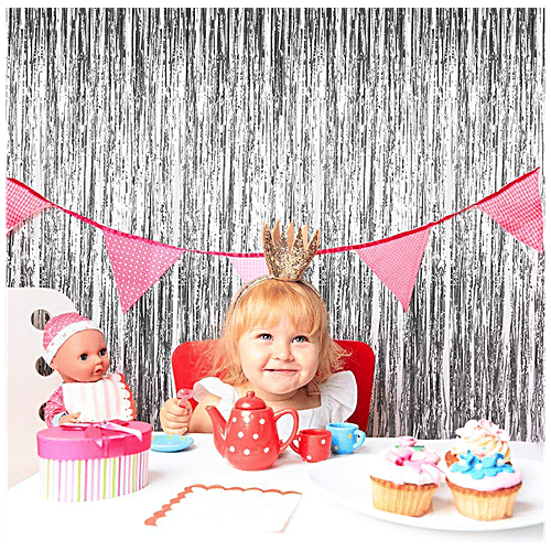 CherishX Silver Tinsel Glossy Foil Fringe Curtain Frills For Party Photo Backdrop Decoration, 2 pcs  