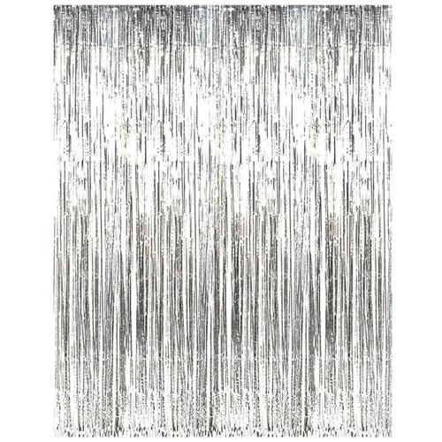 CherishX Silver Tinsel Glossy Foil Fringe Curtain Frills For Party Photo Backdrop Decoration, 2 pcs  