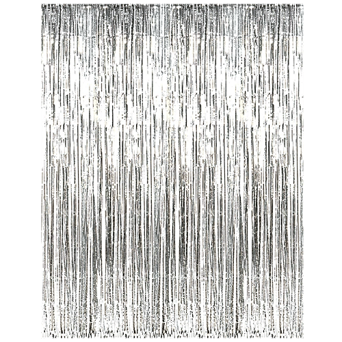 CherishX Silver Tinsel Glossy Foil Fringe Curtain Frills For Party Photo Backdrop Decoration, 2 pcs  