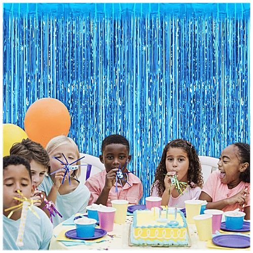 CherishX Blue Tinsel Glossy Foil Fringe Curtain Frills For Party Photo Backdrop Decoration, 2 pcs  