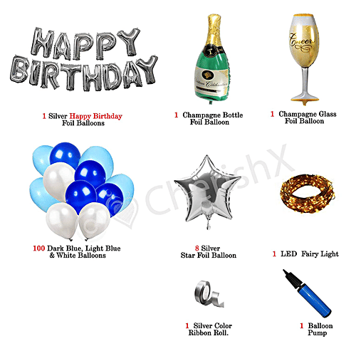CherishX Premium Blue Birthday Balloon Decoration Items, 127 pcs  
