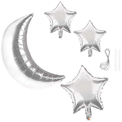 CherishX Baby Shower Silver Decoration Kit For Welcoming Baby - Frill Curtains & Balloons, 42 pcs  