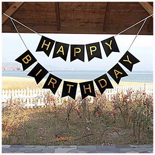 CherishX Happy Birthday Banner For Celebration - Premium Quality, Black, Bunting, 1 pc  