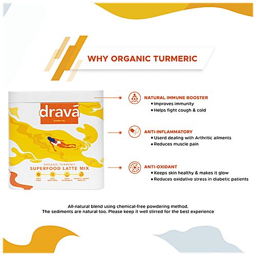 Drava Superfood Latte Mix - Organic Turmeric, 100 g Tin 